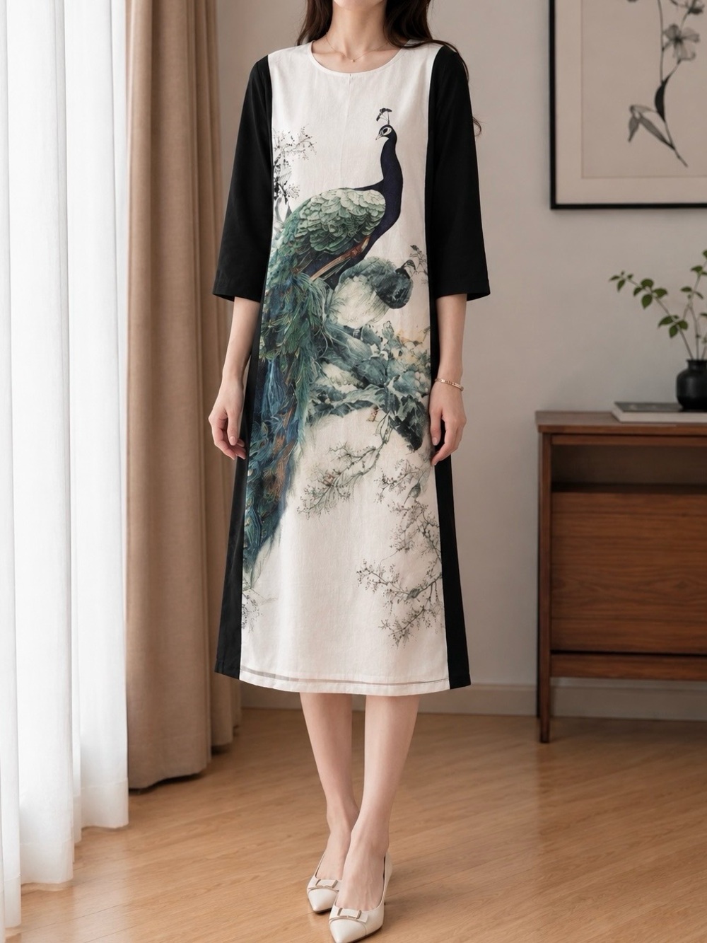 Women artistic print midi dress